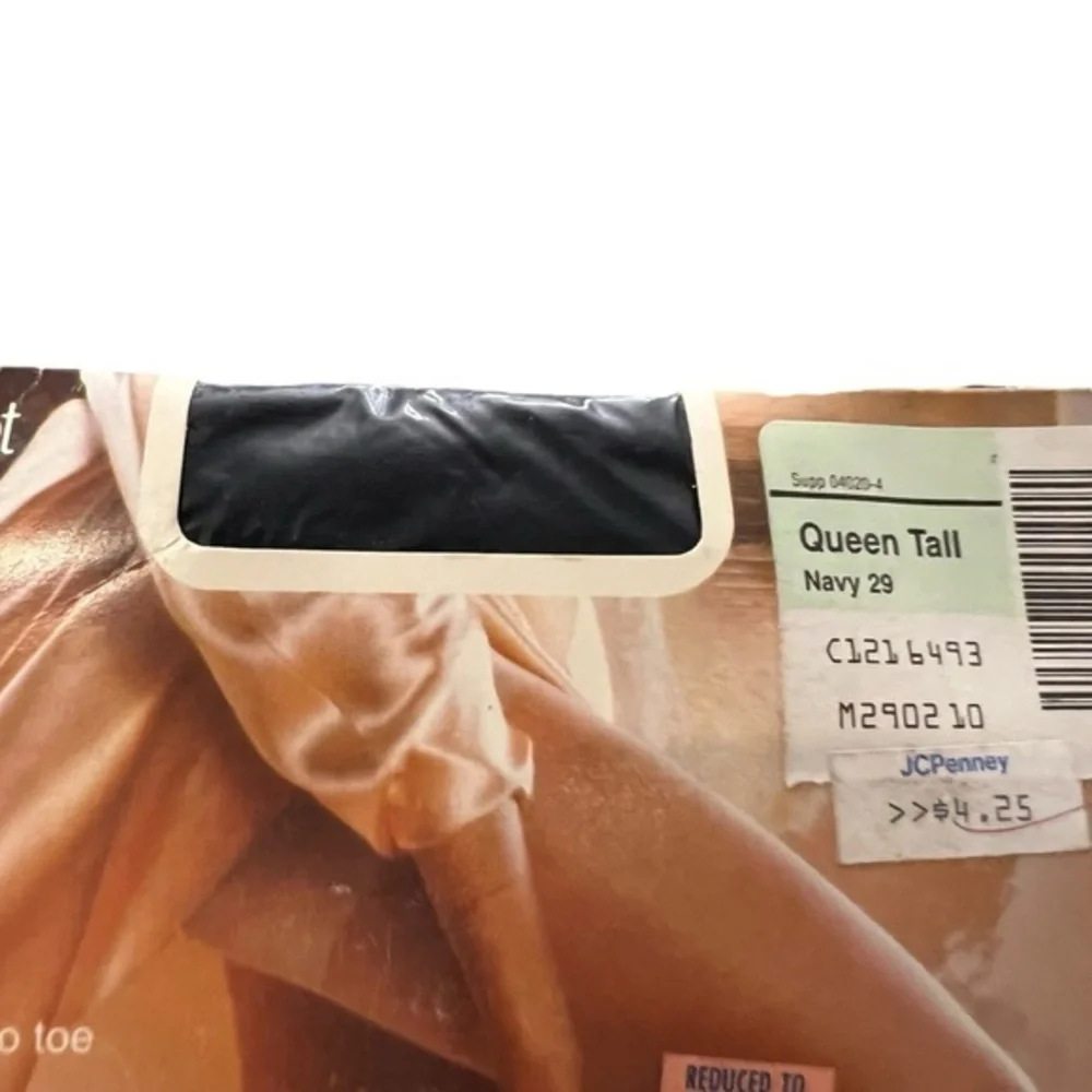 Vintage Sheer Caress‎ Control Top Pantyhose Navy Sandalfoot Queen Tall NIP